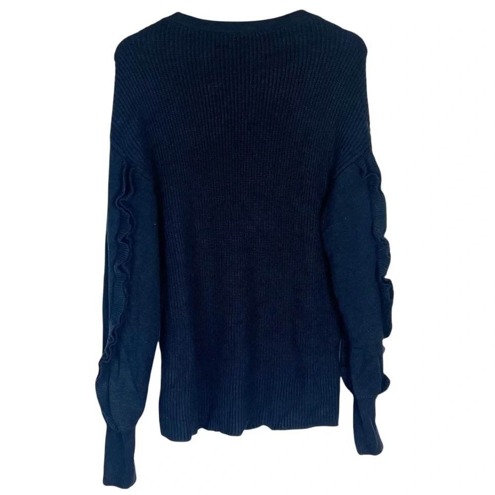 NWT Express Navy V Neck Ruffle Long Sleeve Knot Sweater